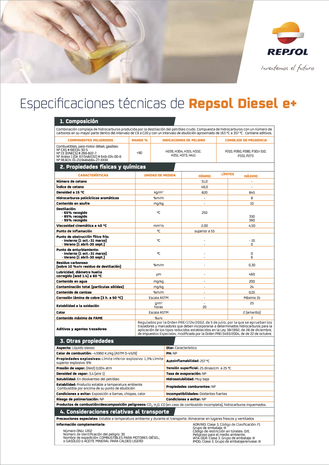 Especificaciones técnicas Diesel e+